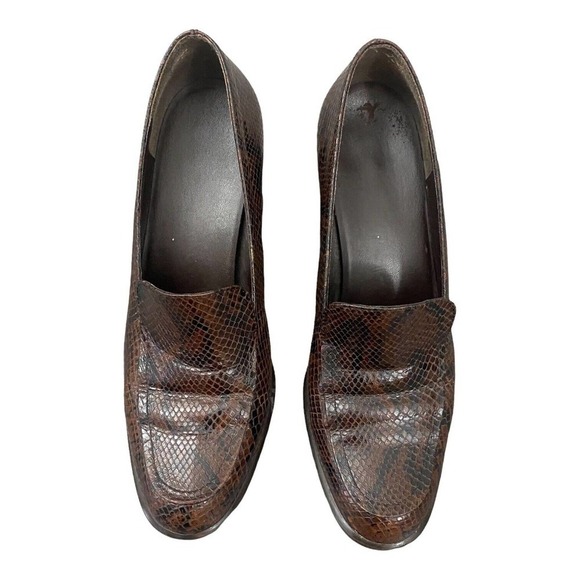 Nine West Brown Snake Print Loafers Block Heel Chunky Y2K 90's 8.5M Slip On - Picture 6 of 9